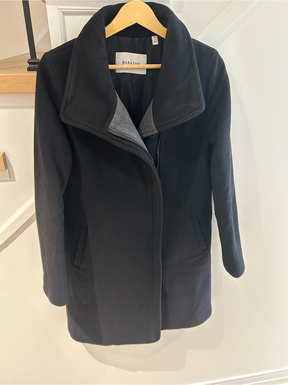 Babaton Black Wool Peacoat with Wide Collar
